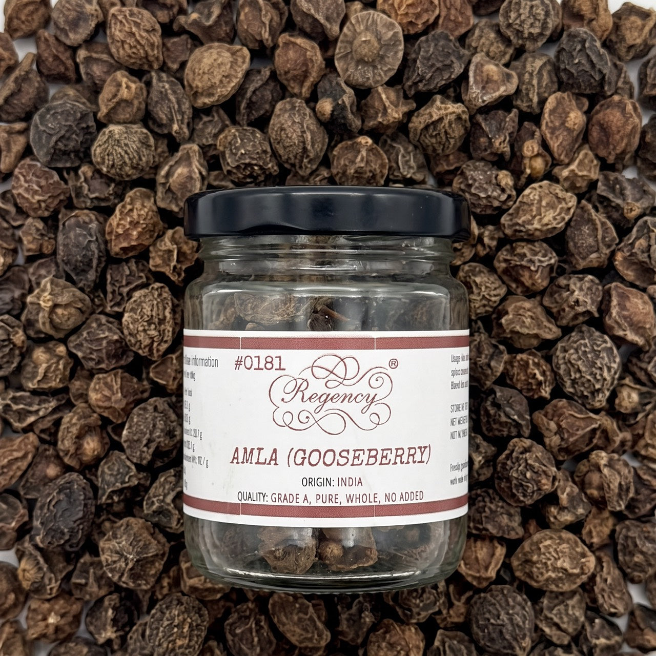 Amla (Gooseberry) whole Regency packaging on bed of amla whole