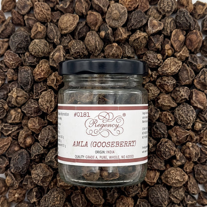 Amla (Gooseberry) whole Regency packaging on bed of amla whole