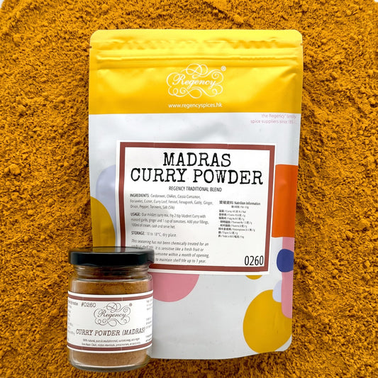 Curry Powder (Madras) Regency packaging on bed of curry powder