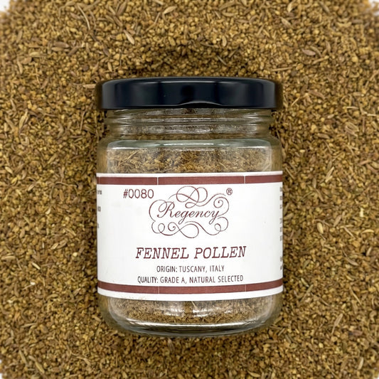 Fennel Pollen Regency packaging on bed of fennel pollen