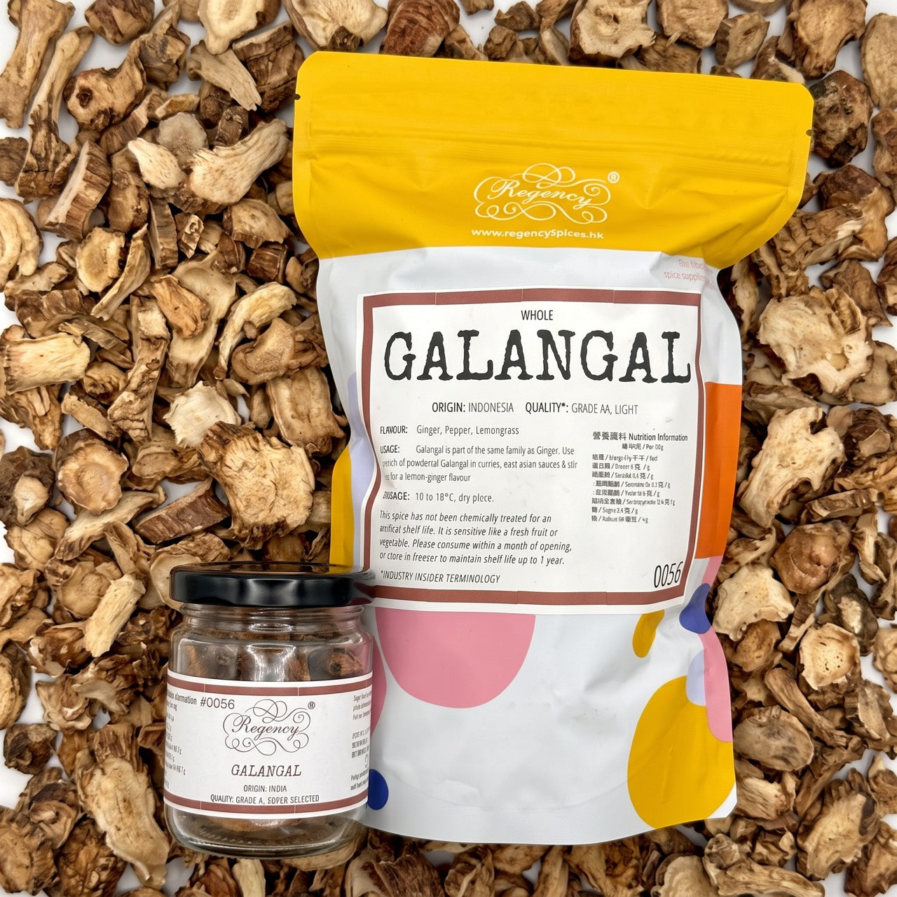 Galangal Regency packaging on bed of galangal