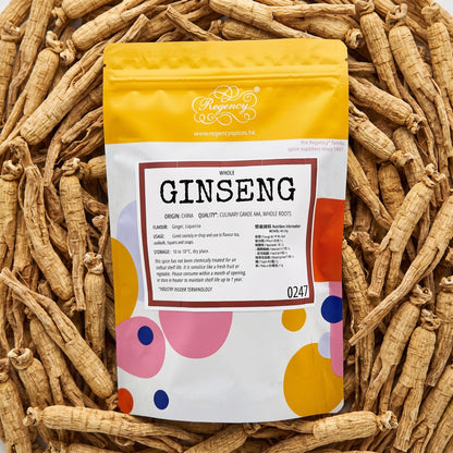 Ginseng Roots Regency packaging on bed of ginseng roots
