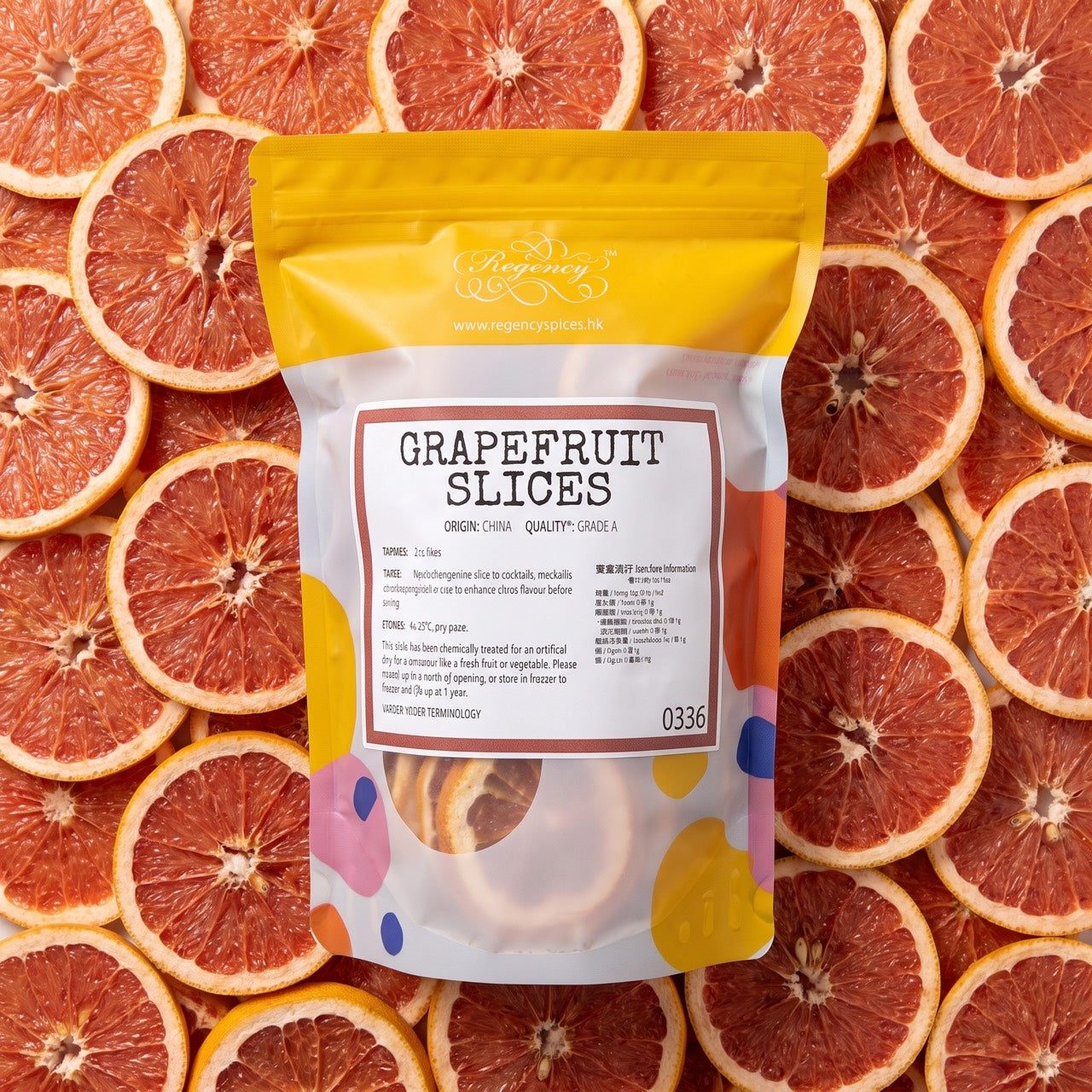 Grapefruit Slices Regency packaging on bed of grapefruit slices