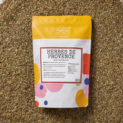 Herbes de Provence Regency packaging on bed of herbes de provence