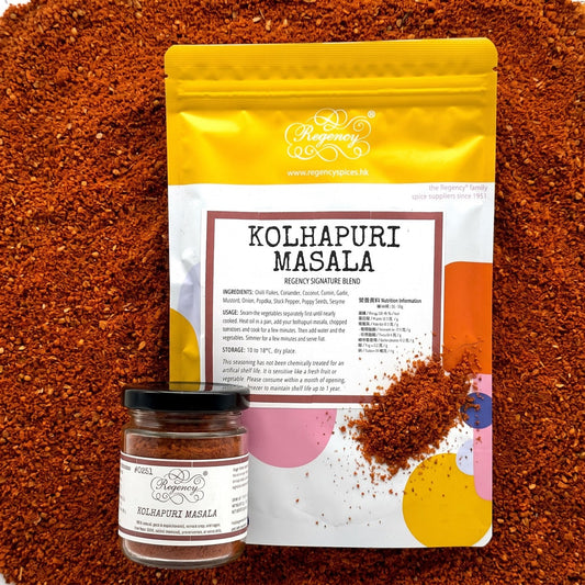 Kolhapuri Masala Regency packaging on bed of kolhapuri masala
