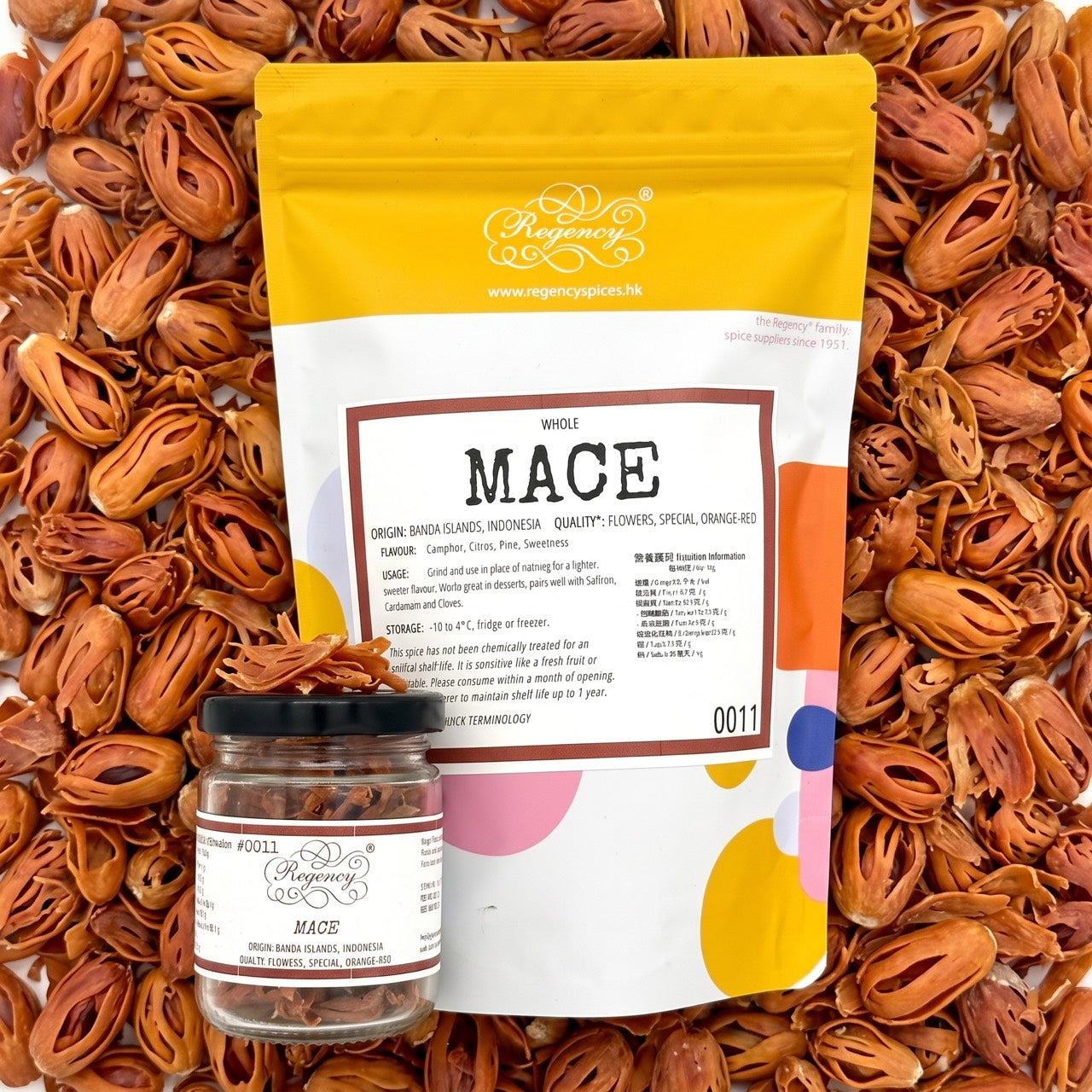 Mace Regency packaging on bed of mace