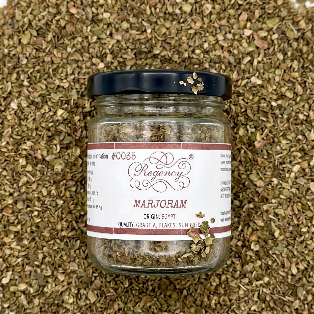 Marjoram Regency packaging on bed of marjoram
