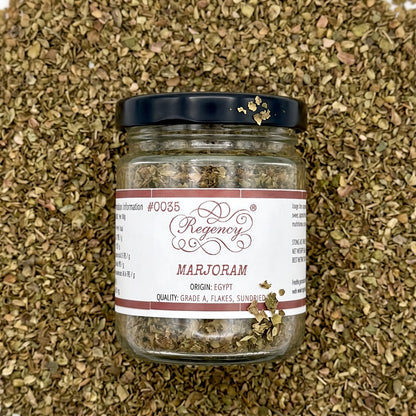 Marjoram Regency packaging on bed of marjoram
