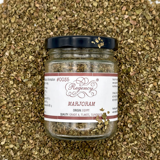 Marjoram Regency packaging on bed of marjoram