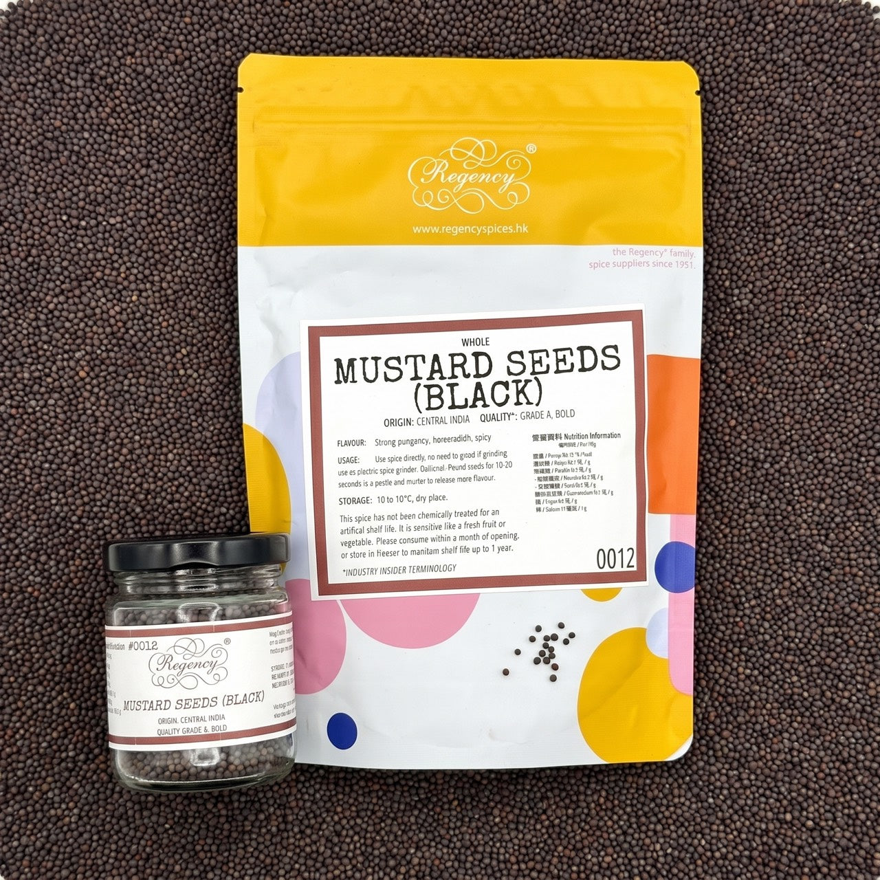 Mustard Seeds (Black) Regency packaging on bed of mustard seeds