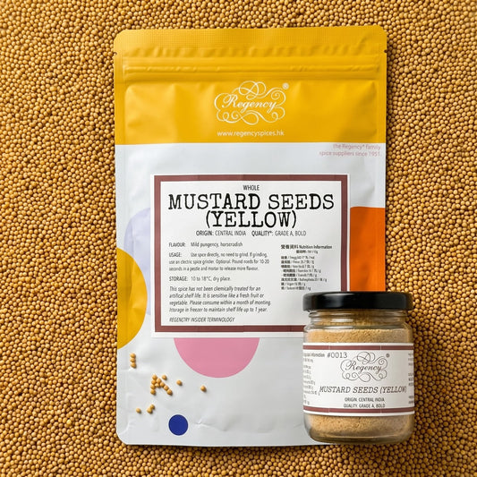 Mustard Seeds (Yellow) Regency packaging on bed of mustard seeds