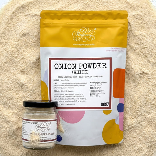 Onion Powder Regency packaging on bed of onion powder