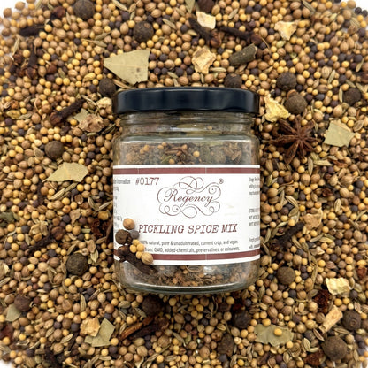 Pickling Spice Mix Regency packaging on bed of pickling spice mix