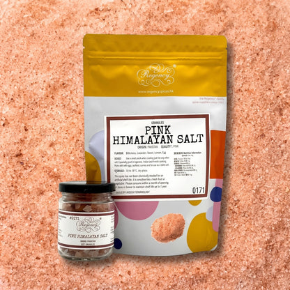 Pink Himalayan Salt Ground packet on bed of ground pink Himalayan salt