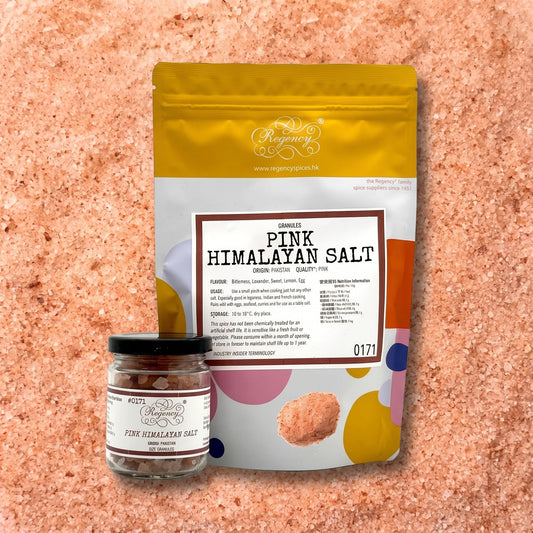 Pink Himalayan Salt Ground packet on bed of ground pink Himalayan salt
