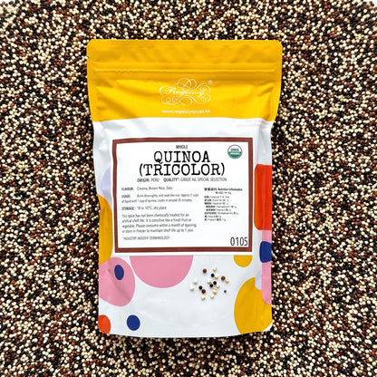 Quinoa (Tricolor, ORGANIC) Regency packaging on bed of quinoa