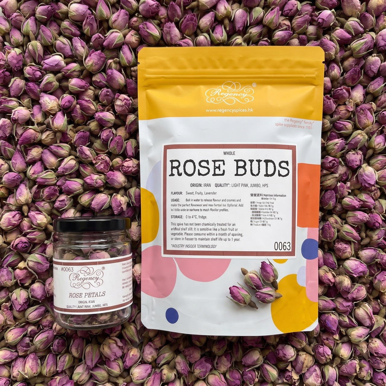Rose Buds Regency packaging on bed of rose buds