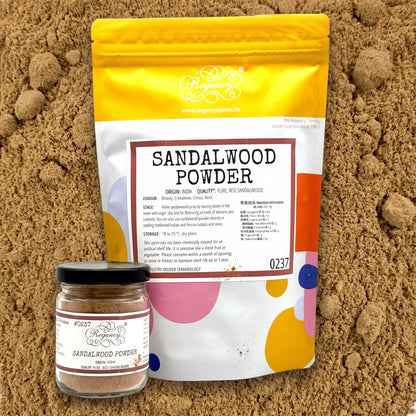 Sandalwood Powder Regency packaging on bed of sandalwood powder