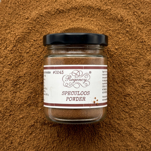 Speculoos Powder Regency packaging on bed of speculoos powder