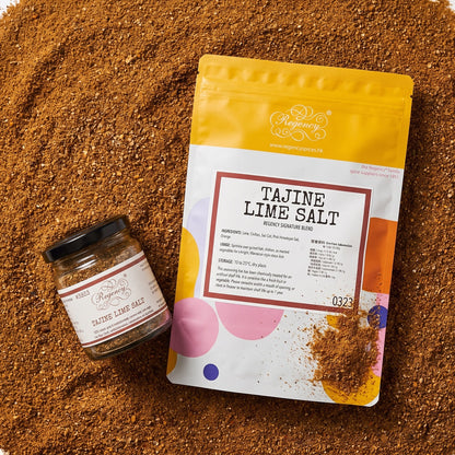 Tajine Lime Salt - Regency Spices packaging on product bed