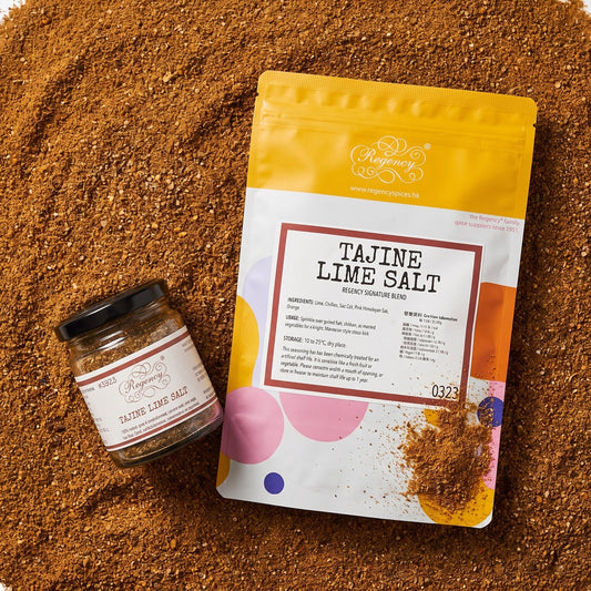 Tajine Lime Salt - Regency Spices packaging on product bed
